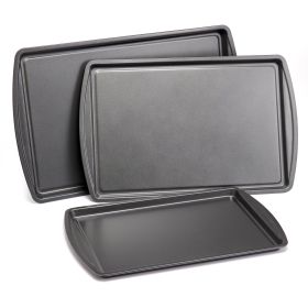 3pc Carbon Steel Nonstick Cookie Sheet Bakeware Set, 11" x 17", 10" x 15", 9" x 13", Gray 3pc Carbon Steel Nonstick Cookie Sheet Bakeware Set, 11" x 17", 10" x 15", 9" x 13", Gray